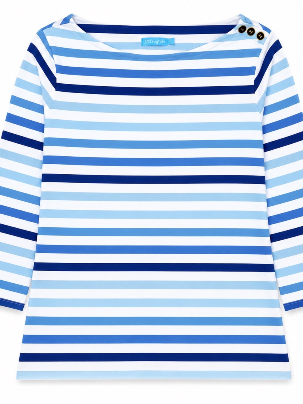 J. McLaughlin Blue Striped Boatneck Top